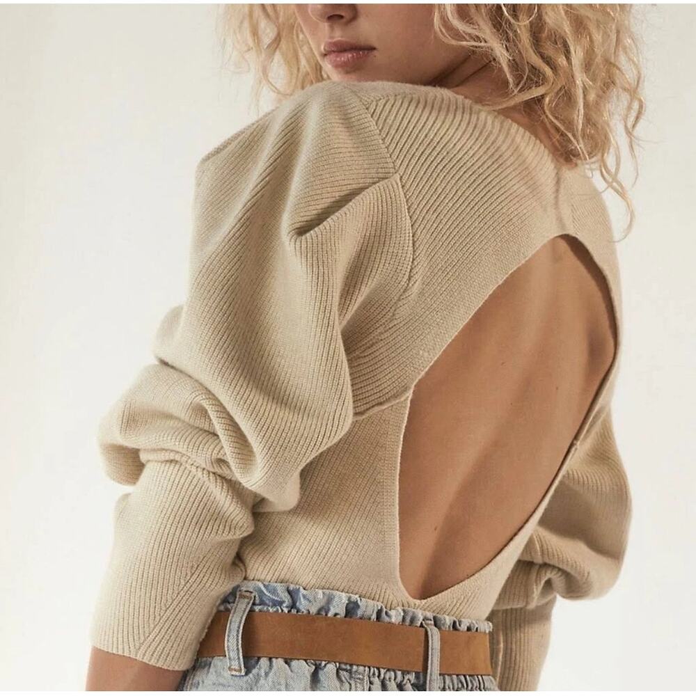 Free People Open Back Sweater Cream NWT Size Large